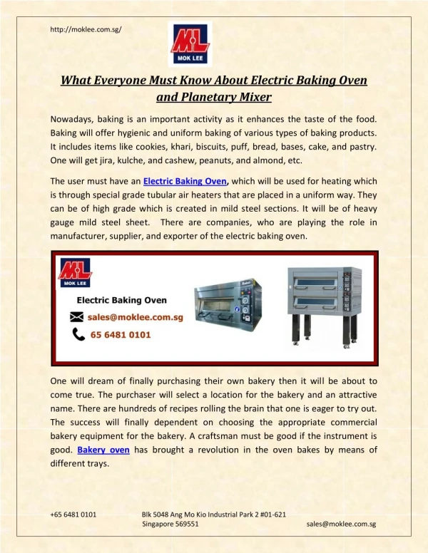 What Everyone Must Know About Electric Baking Oven and Planetary Mixer