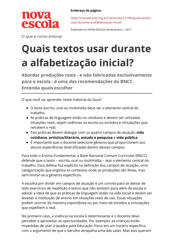 Quais textos usar na Alfabetização?