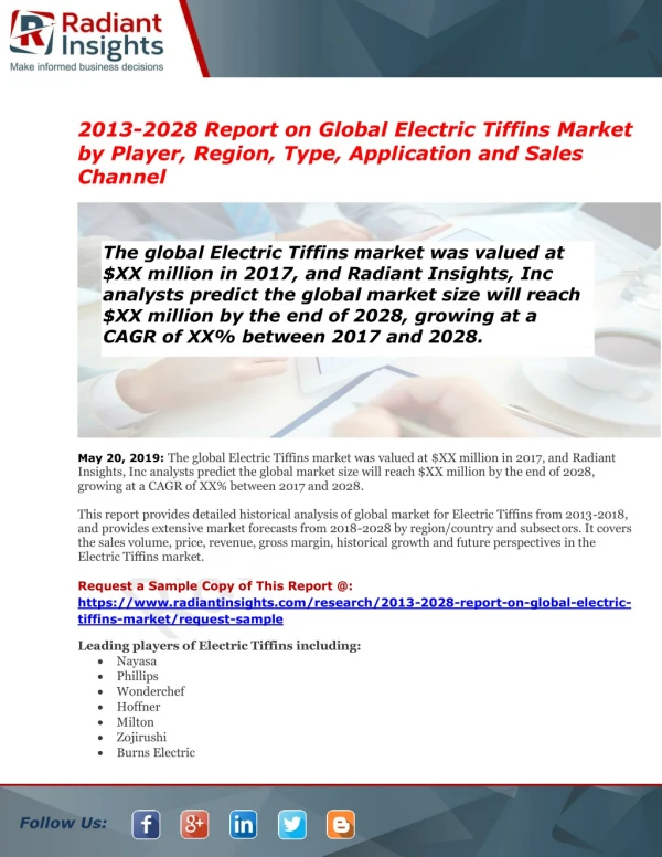 Global Electric Tiffins Market : Future Demand, Market Analysis & Outlook to 2028