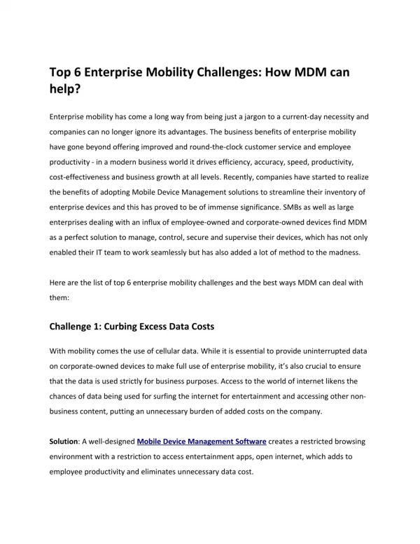 Top 6 Enterprise Mobility Challenges: How MDM can help?