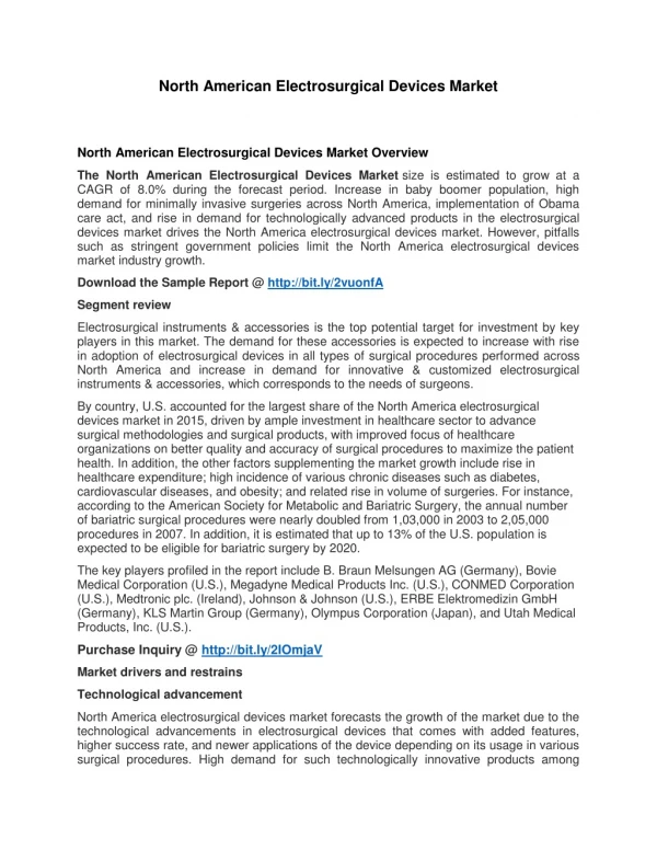 North American Electrosurgical Devices Market