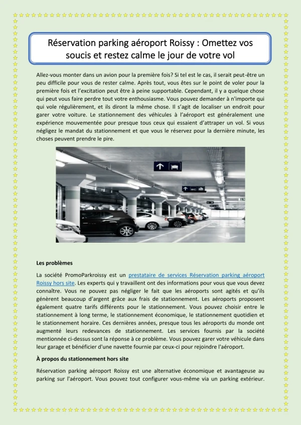 Réservation parking aéroport Roissy : Omettez vos soucis et restez calme le jour de votre vol
