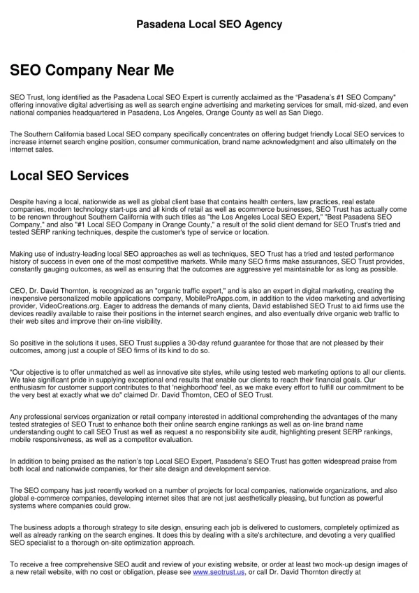 Pasadena Local SEO Company