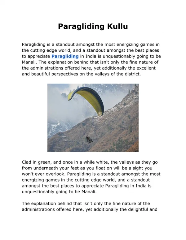 Paragliding Kullu | Paragliding Manali