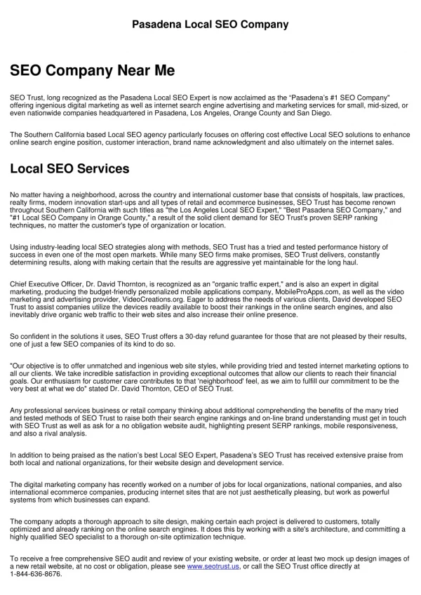 Pasadena Local SEO Company