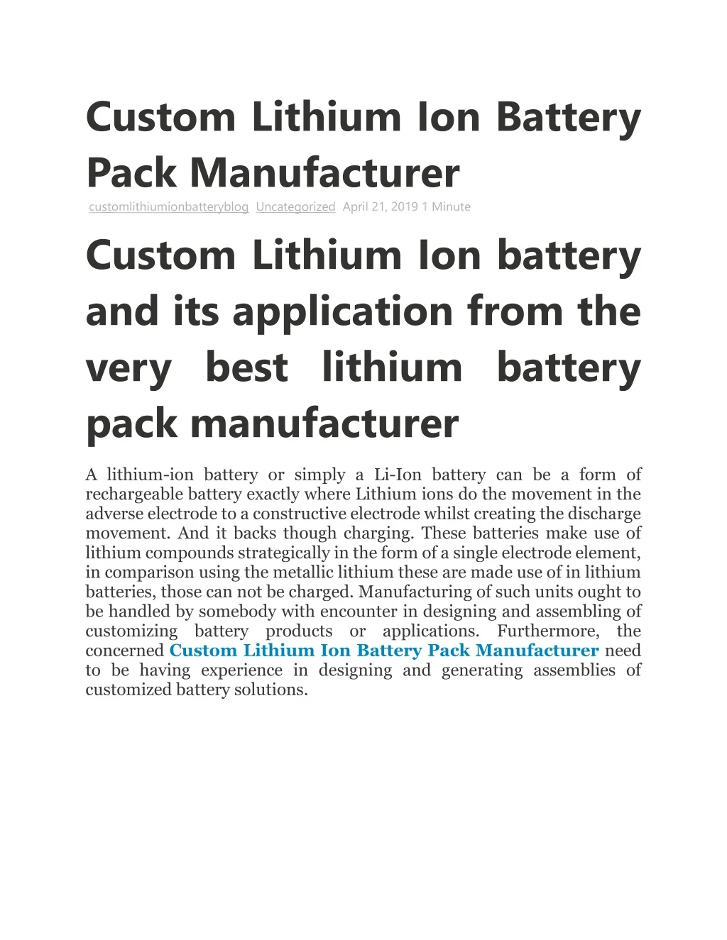 custom lithium ion battery pack manufacturer