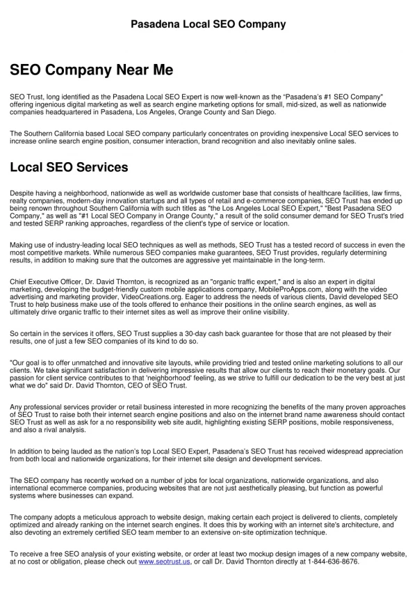 pasadena local seo company