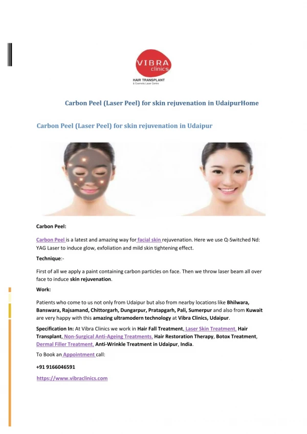 Carbon Peel (Laser Peel) for skin rejuvenation in Udaipur