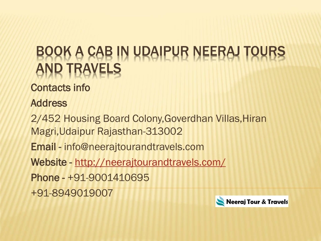 book a cab in udaipur neeraj tours and travels