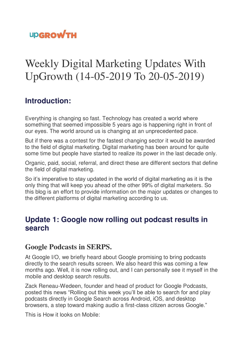 weekly digital marketing updates with upgrowth