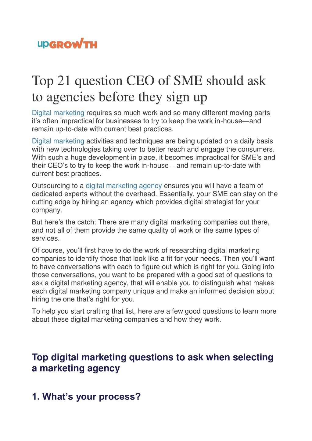 top 21 question ceo of sme should ask to agencies