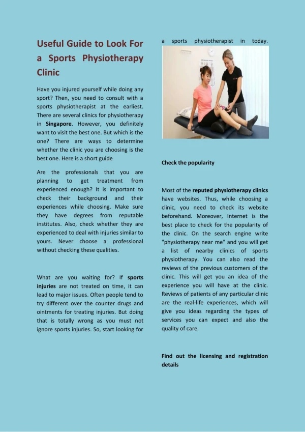 Useful Guide to Look For a Sports Physiotherapy Clinic