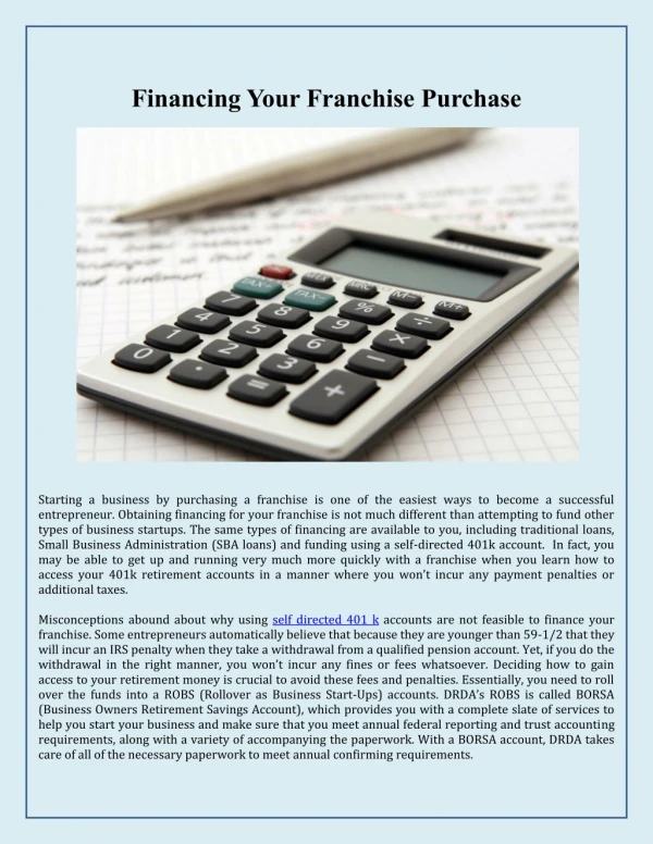 Financing Your Franchise Purchase