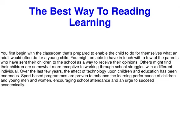 The Best Way To Reading Learning