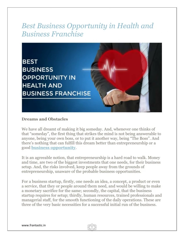 Best Business Opportunity in Health and Business Franchise