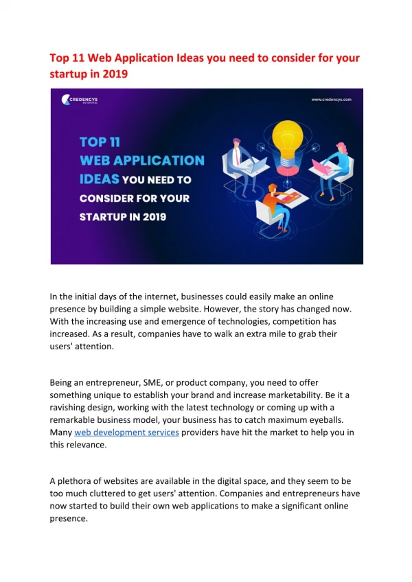 Top 11 Web Application Ideas you need to consider for your startup in 2019