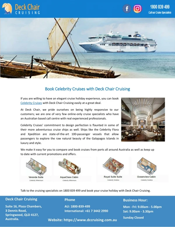 Book Celebrity Cruises with Deck Chair Cruising