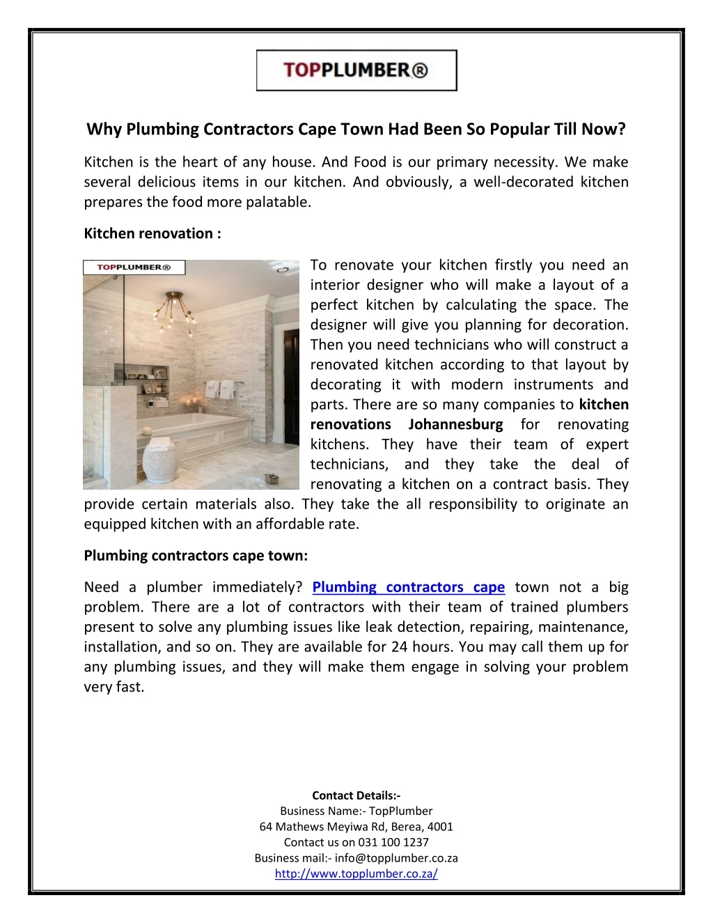 why plumbing contractors cape town had been