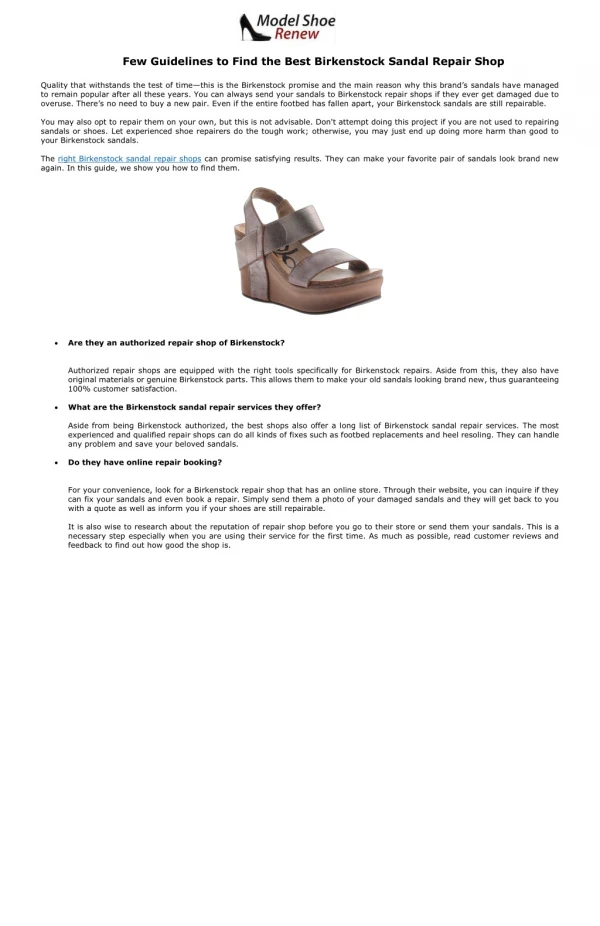 Few Guidelines to Find the Best Birkenstock Sandal Repair Shop