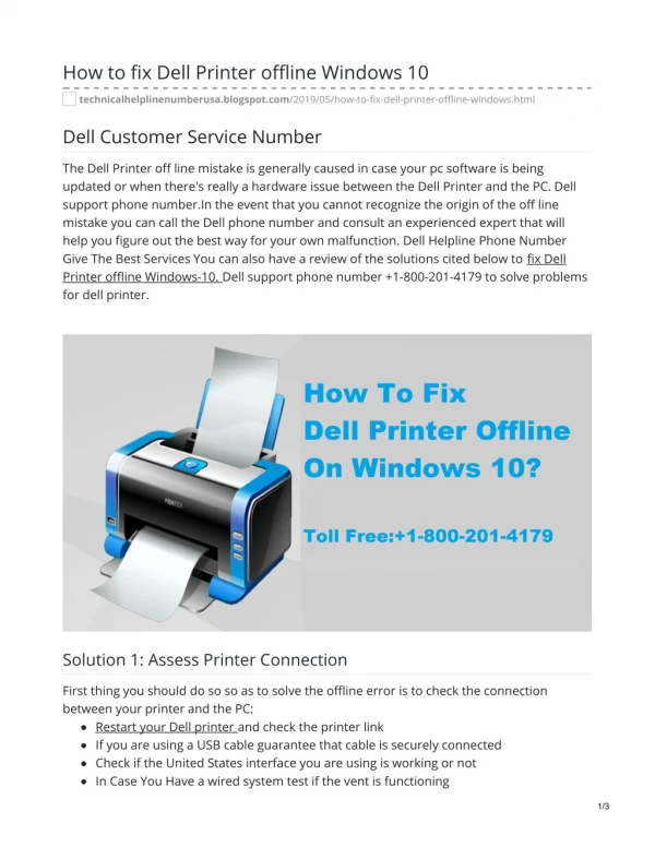 Dell Support Phone Number 1-800-201-4179 to Get Printer Support