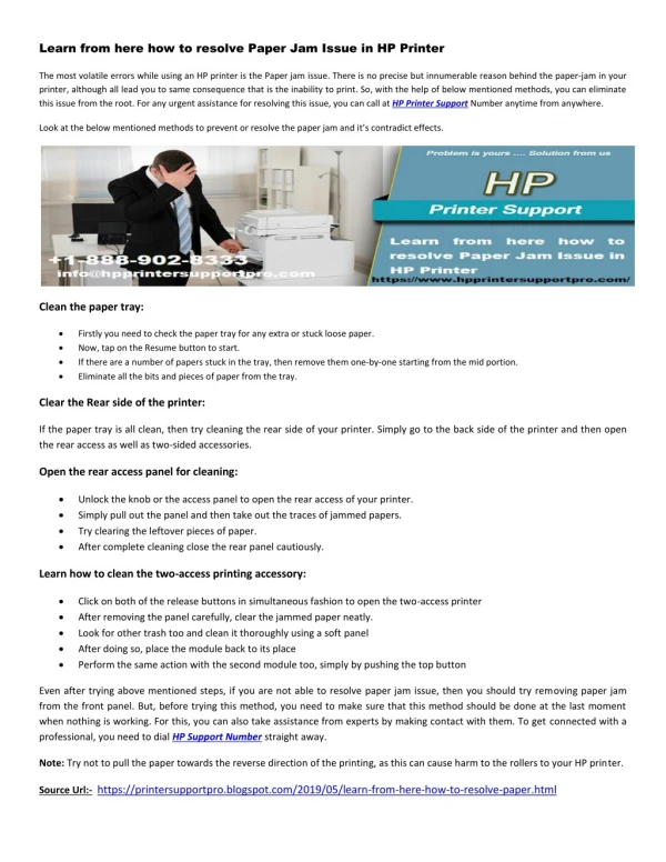 Learn from here how to resolve Paper Jam Issue in HP Printer