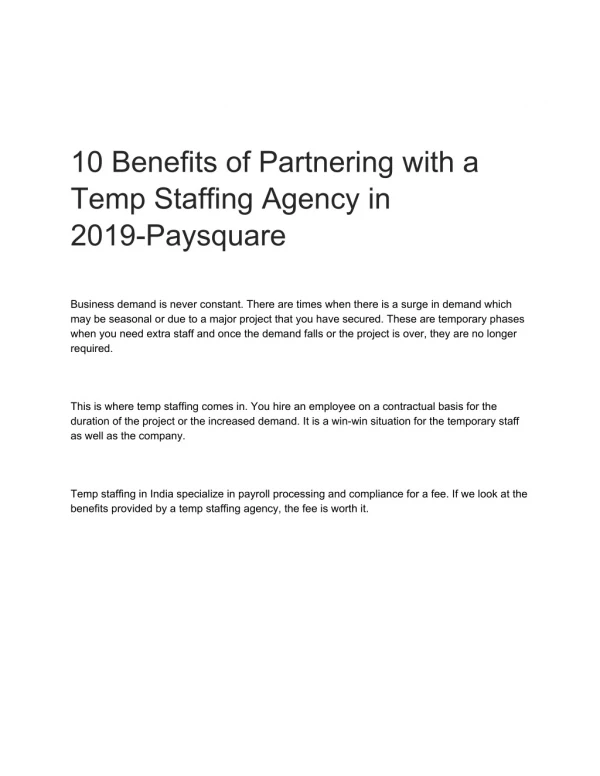 10 Benefits of Partnering with a Temp Staffing Agency in 2019-Paysquare