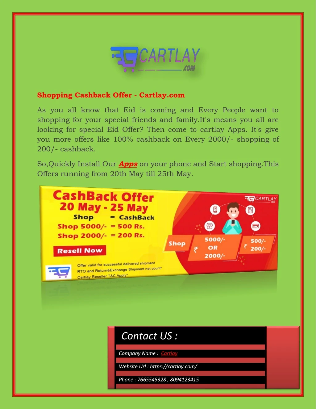 shopping cashback offer cartlay com