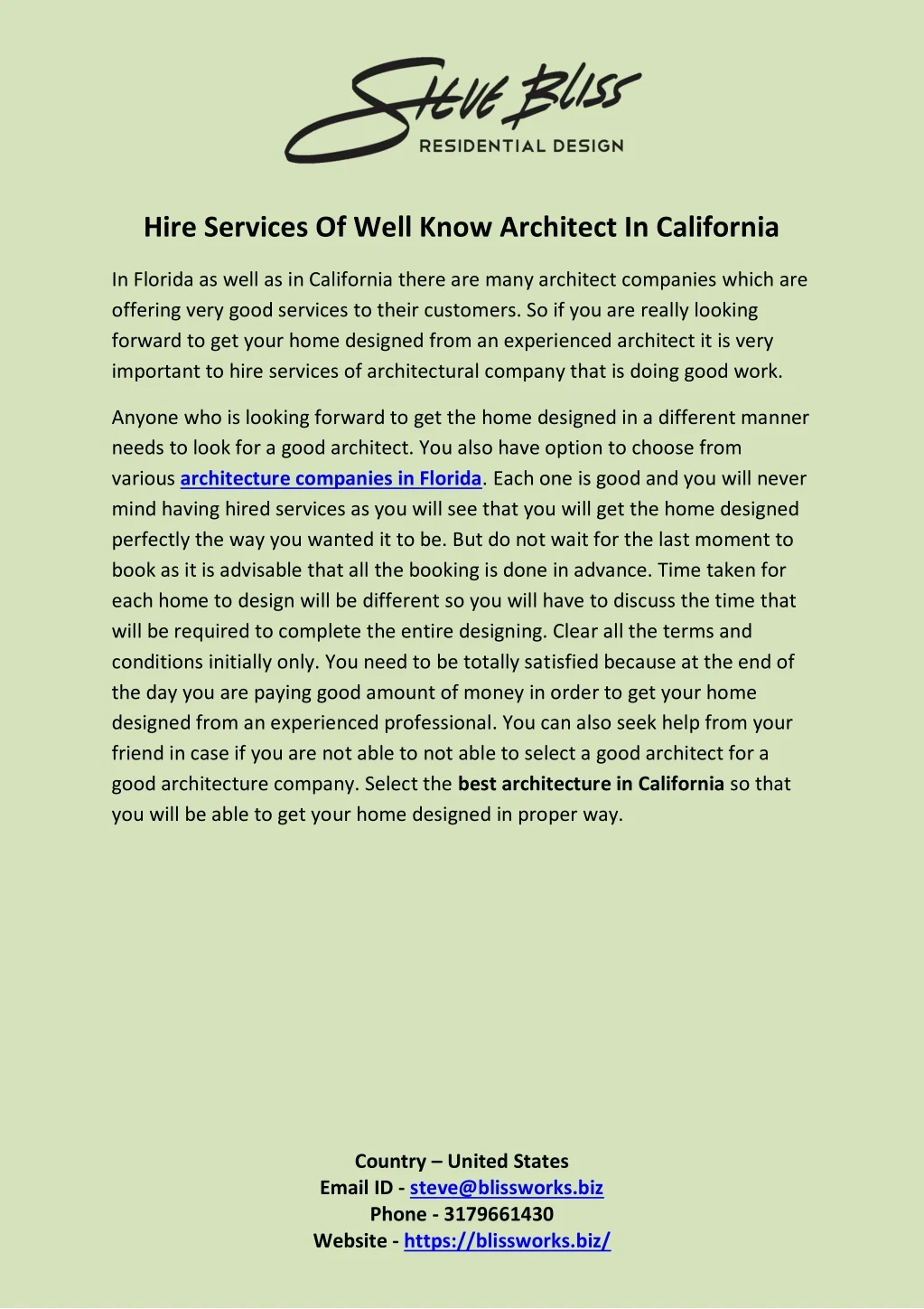 hire services of well know architect in california