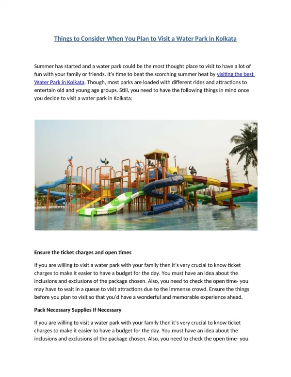 Plan to Visit a Water Park in Kolkata? Things to Consider