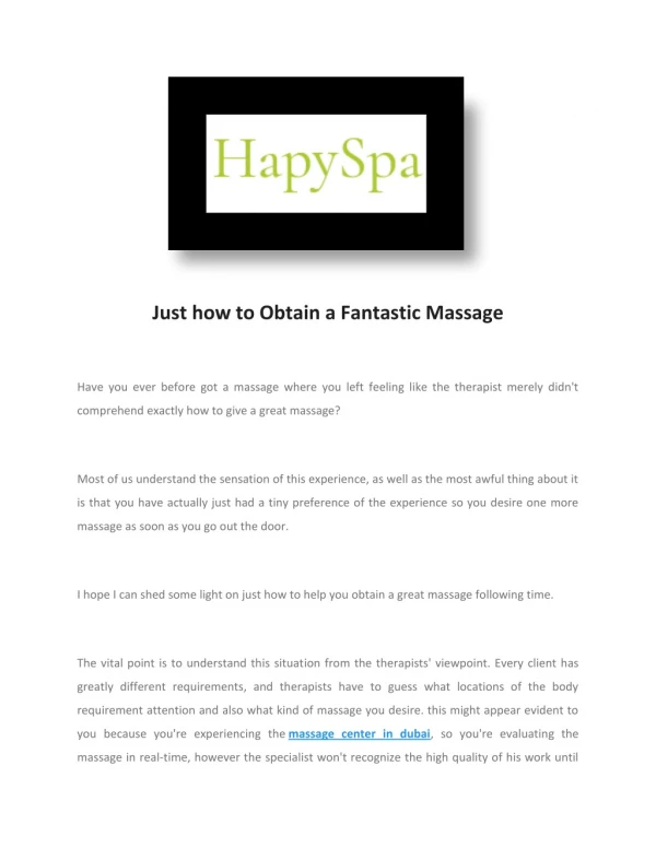 Best Massage Center In Dubai | European Massage | Hapyspa