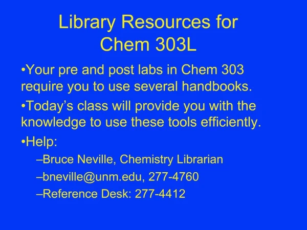 Library Resources for Chem 303L