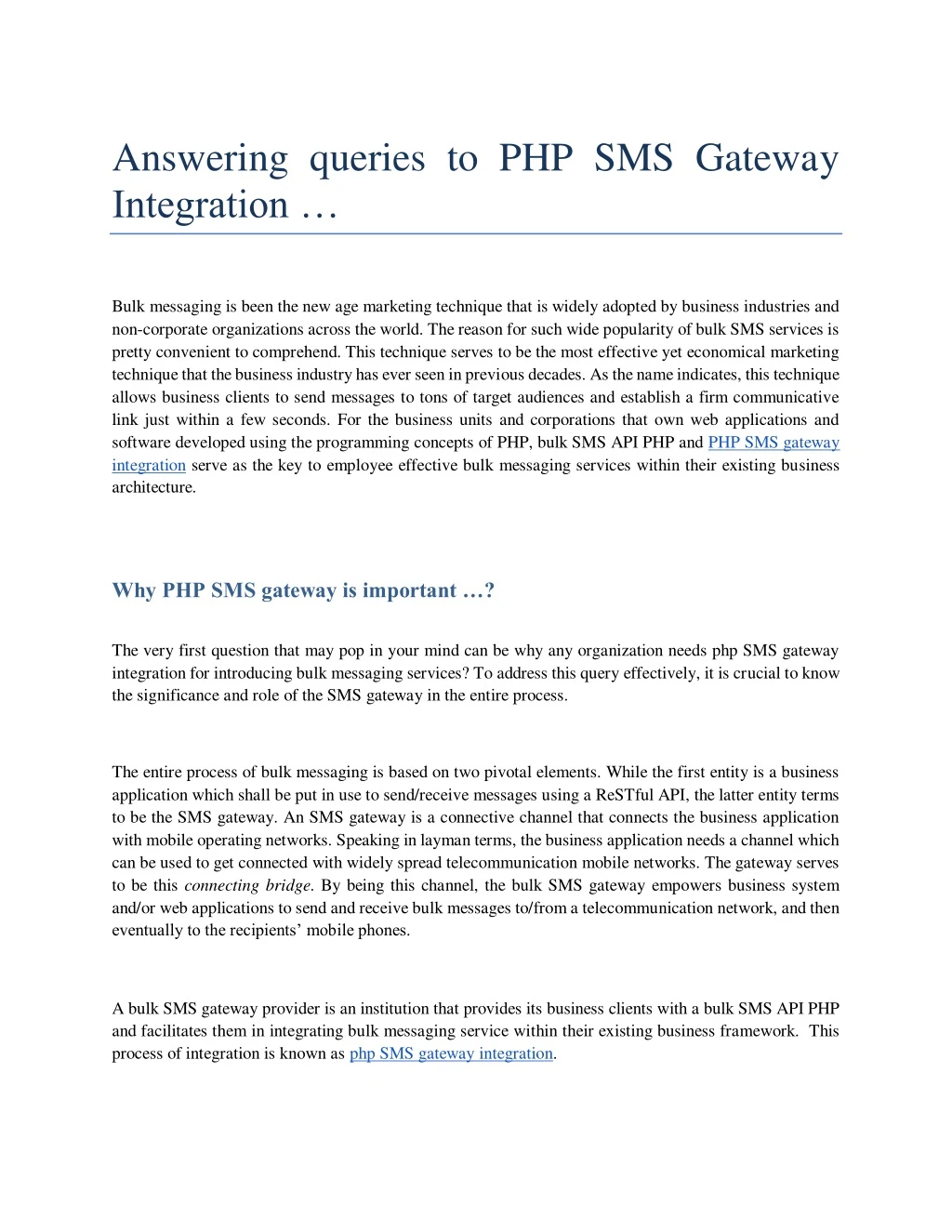 answering queries to php sms gateway integration