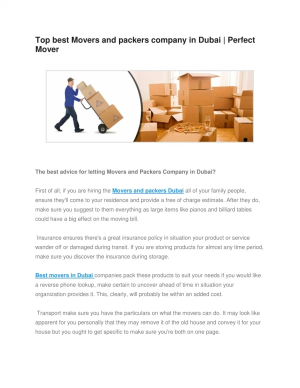 Top best Movers and packers company in Dubai