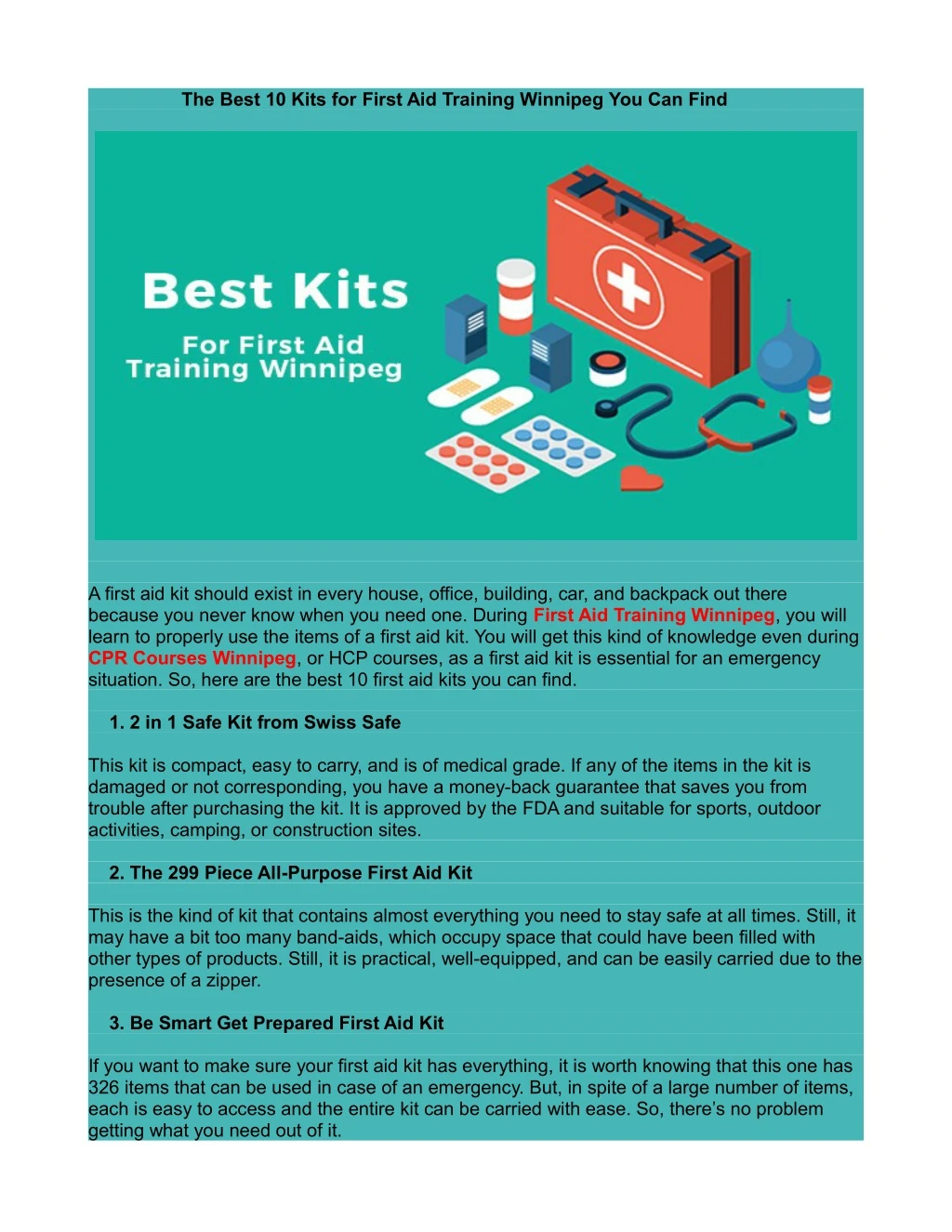 the best 10 kits for first aid training winnipeg
