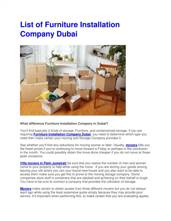 Furniture Installation Company Dubai
