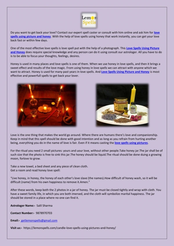 Love Spells Using Picture and Honey