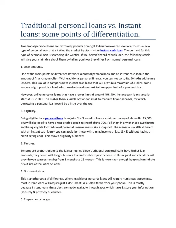 Traditional personal loans vs. instant loans some points of differentiation