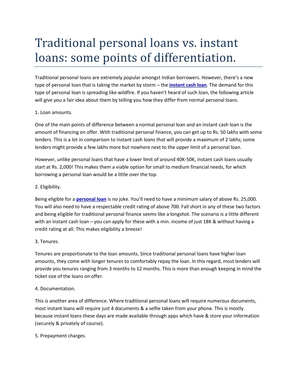 traditional personal loans vs instant loans some