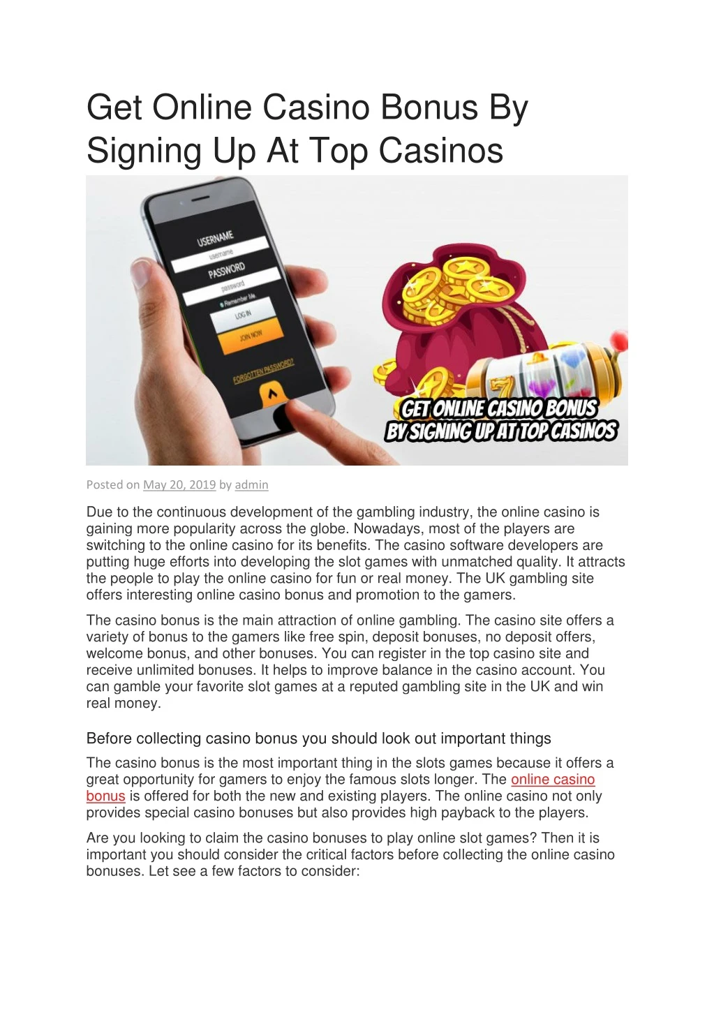 get online casino bonus by signing