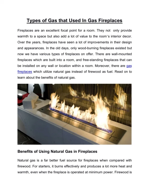 Types of Gas that Used In Gas Fireplaces