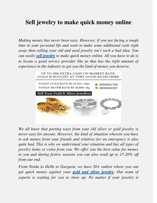 Sell silver jewellery for cash