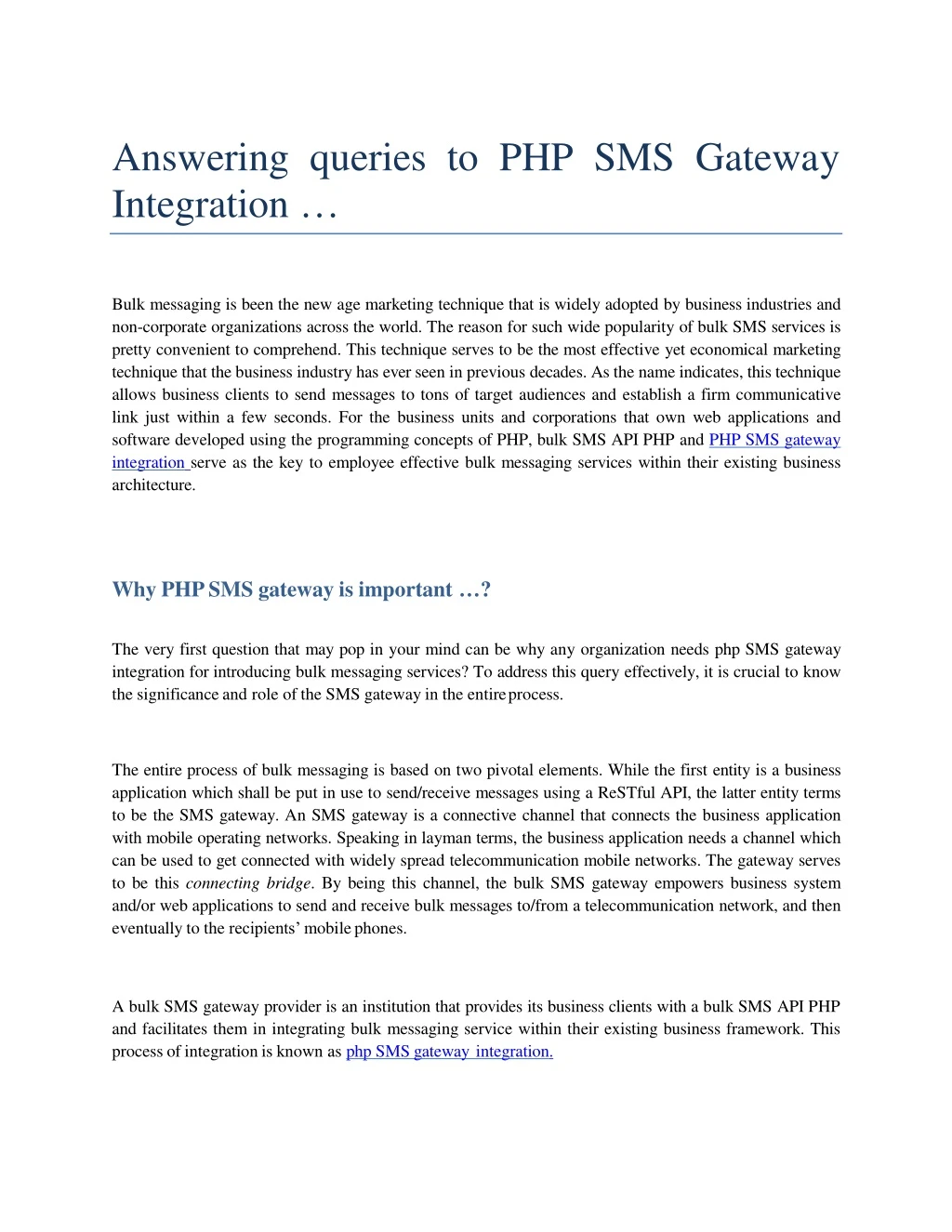 answering queries to php sms gatew a y integration