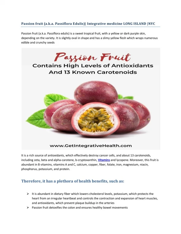 Passion fruit (a.k.a. Passiflora Edulis)| Integrative medicine LONG ISLAND |NYC