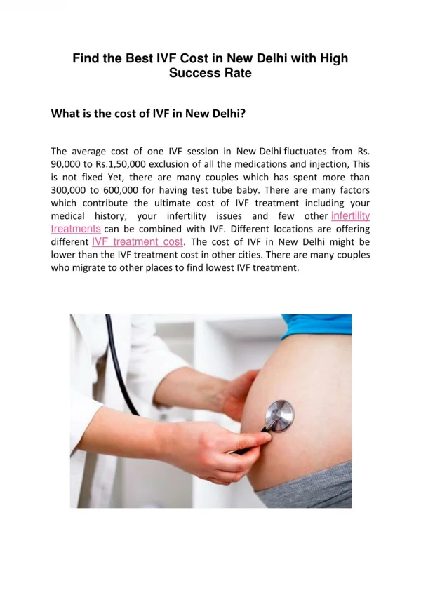 Get the Low Cost IVF in Delhi with the High Success Rate