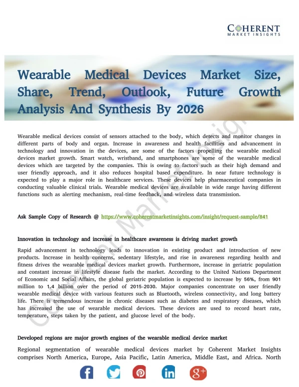 Wearable Medical Devices Market is Poised To Expand High CAGR By 2026