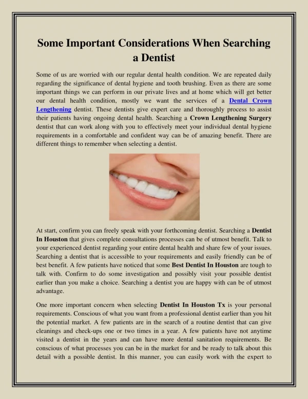 Some Important Considerations When Searching a Dentist
