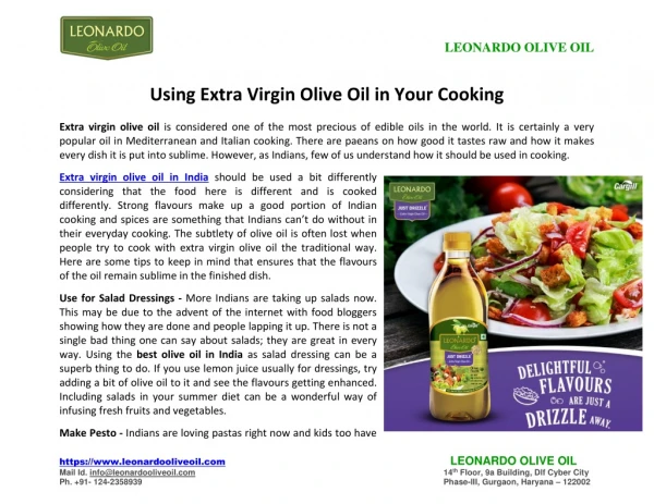 Using Extra Virgin Olive Oil In Your Cooking