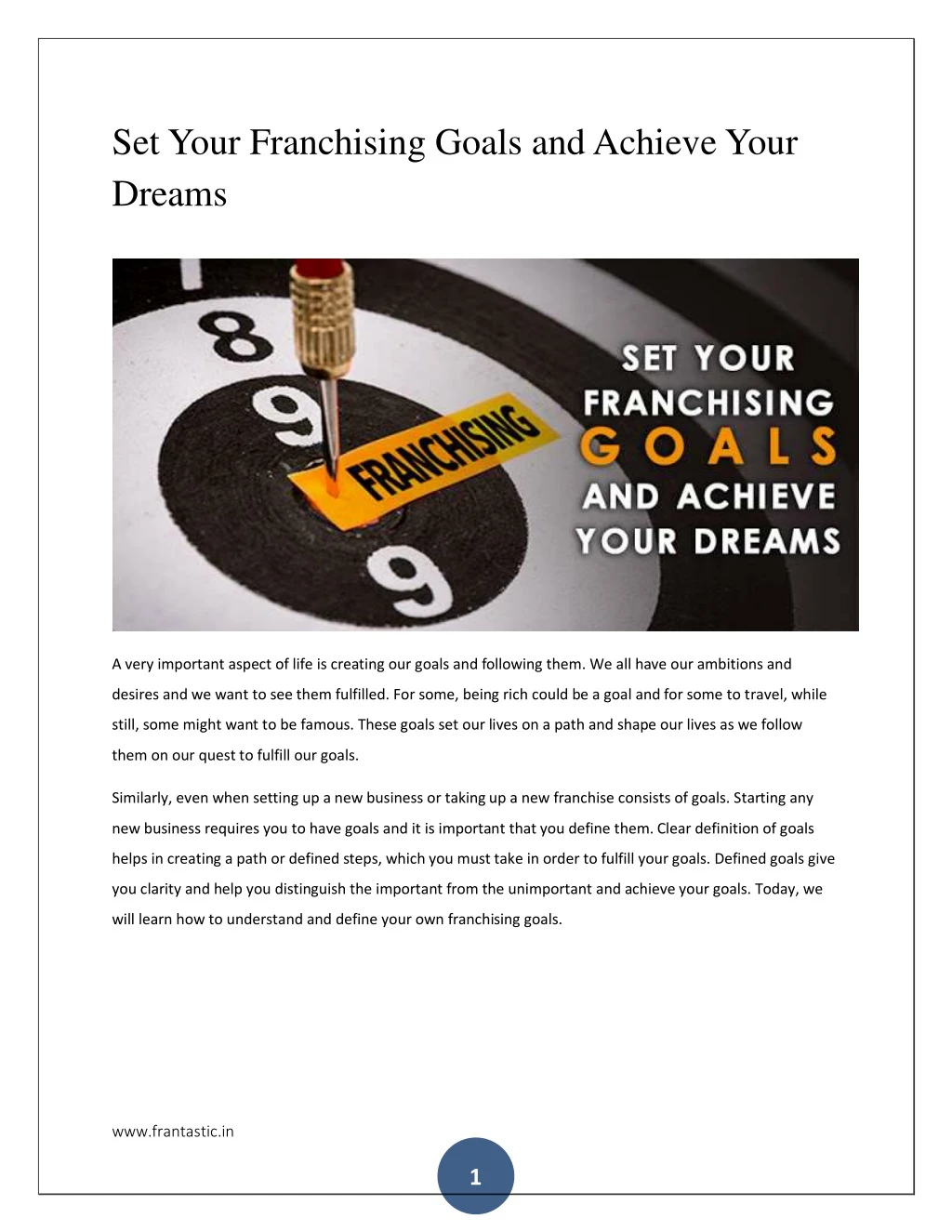 set your franchising goals and achieve your dreams