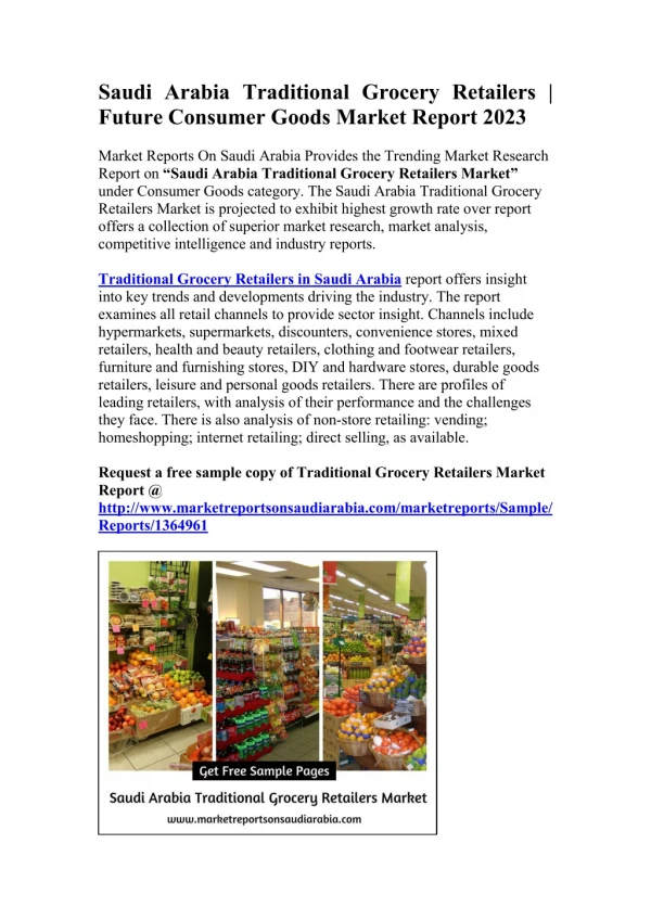 Saudi Arabia Traditional Grocery Retailers | Future Market Report 2023