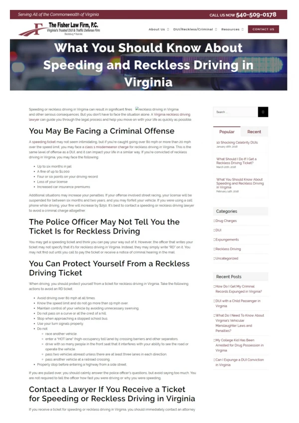 Reckless Driving in Virginia